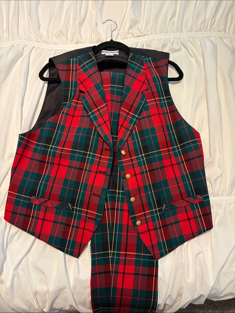 Pendleton Red and Green Plaid Tailored Vest and Pants